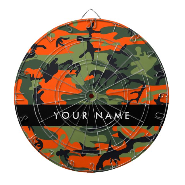 Orange Camouflage Pattern, Your name, Personalize Dart Board (Front)