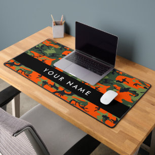 Orange Camouflage Pattern, Your name, Personalize Desk Mat