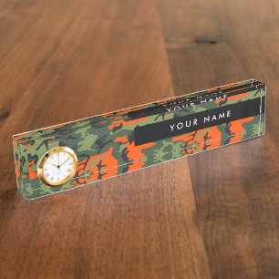 Orange Camouflage Pattern, Your name, Personalize Desk Name Plate