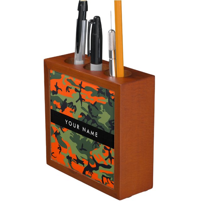 Orange Camouflage Pattern, Your name, Personalize Desk Organizer (In Situ)