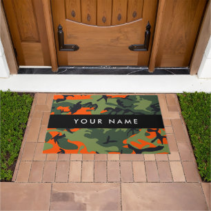 Orange Camouflage Pattern, Your name, Personalize Doormat