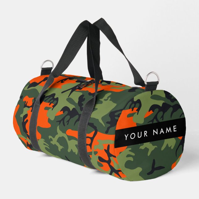 Orange Camouflage Pattern, Your name, Personalize Duffle Bag (Left Corner)