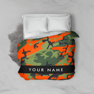 Orange Camouflage Pattern, Your name, Personalize Duvet Cover