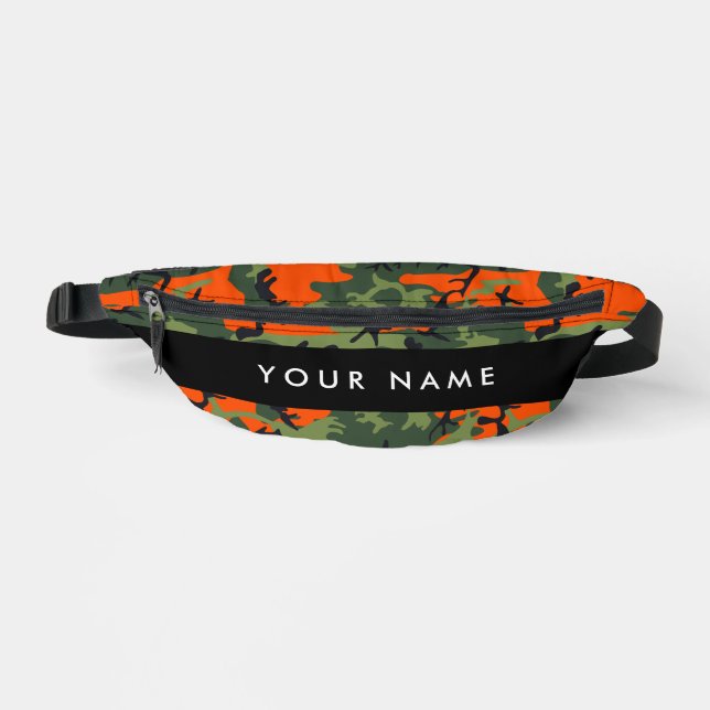 Orange Camouflage Pattern, Your name, Personalize Fanny Pack (Front)