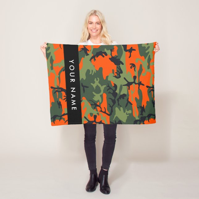 Orange Camouflage Pattern, Your name, Personalize Fleece Blanket (In Situ)