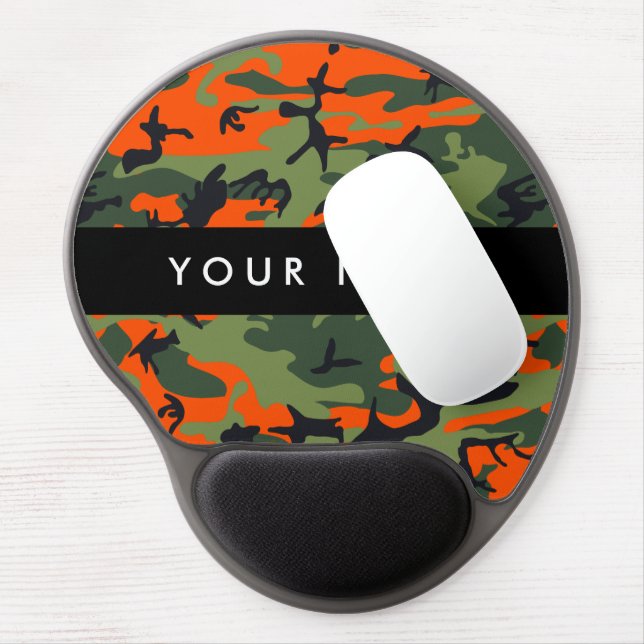Orange Camouflage Pattern, Your name, Personalize Gel Mouse Pad (Left Side)