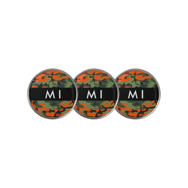 Orange Camouflage Pattern, Your name, Personalize Golf Ball Marker (3 Up)