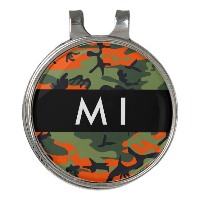 Orange Camouflage Pattern, Your name, Personalize Golf Hat Clip (Front)