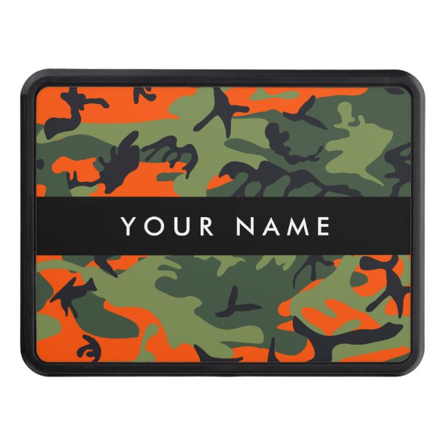 Orange Camouflage Pattern, Your name, Personalize Hitch Cover (Front)
