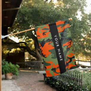 Orange Camouflage Pattern, Your name, Personalize House Flag