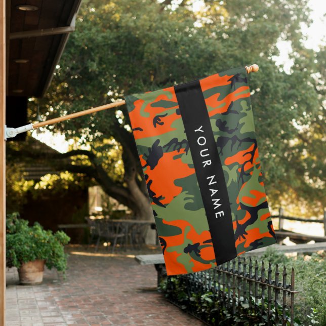 Orange Camouflage Pattern, Your name, Personalize House Flag (In SItu)