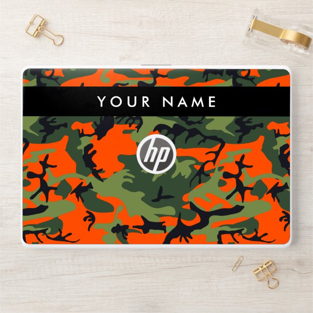 Orange Camouflage Pattern, Your name, Personalize HP Laptop Skin (Desk)