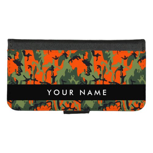 Orange Camouflage Pattern Your name Personalize iPhone 87 Wallet Case