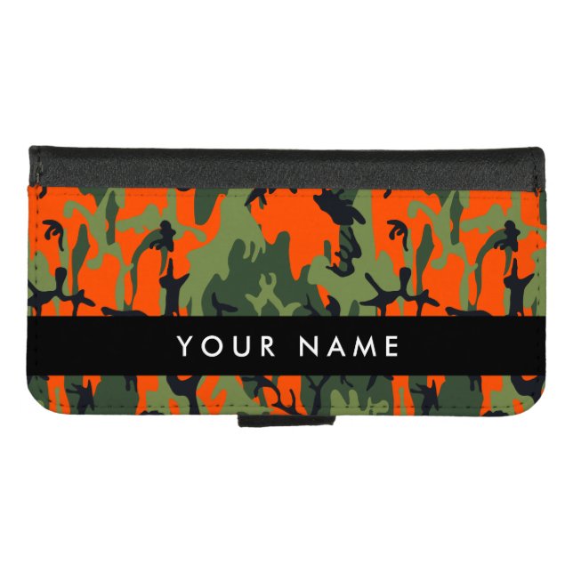 Orange Camouflage Pattern, Your name, Personalize iPhone Wallet Case (Front (Horizontal))