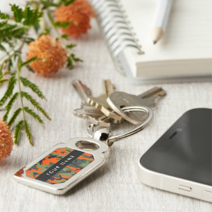 Orange Camouflage Pattern, Your name, Personalize Keychain