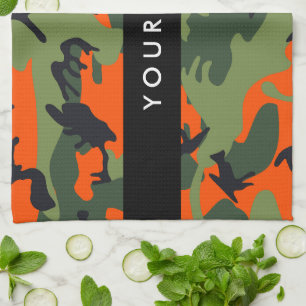 Orange Camouflage Pattern, Your name, Personalize Kitchen Towel