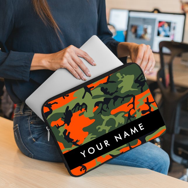 Orange Camouflage Pattern, Your name, Personalize Laptop Sleeve (Creator Uploaded)