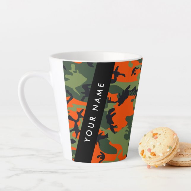Orange Camouflage Pattern, Your name, Personalize Latte Mug (In Situ)