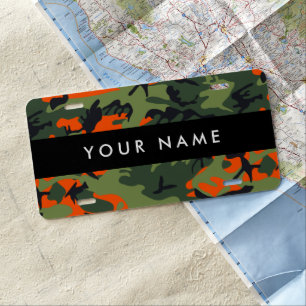 Orange Camouflage Pattern, Your name, Personalize License Plate