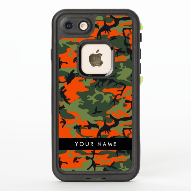 Orange Camouflage Pattern, Your name, Personalize LifeProof iPhone Case (Back)