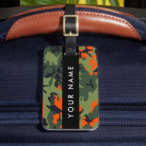 Orange Camouflage Pattern Your name Personalize Luggage Tag