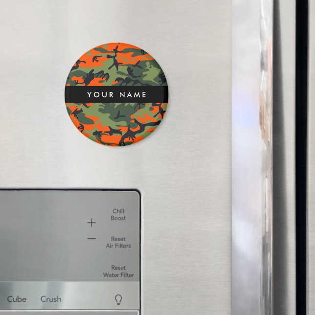 Orange Camouflage Pattern, Your name, Personalize Magnet (In Situ (Fridge))