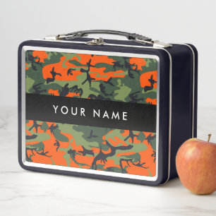 Orange Camouflage Pattern, Your name, Personalize Metal Lunch Box