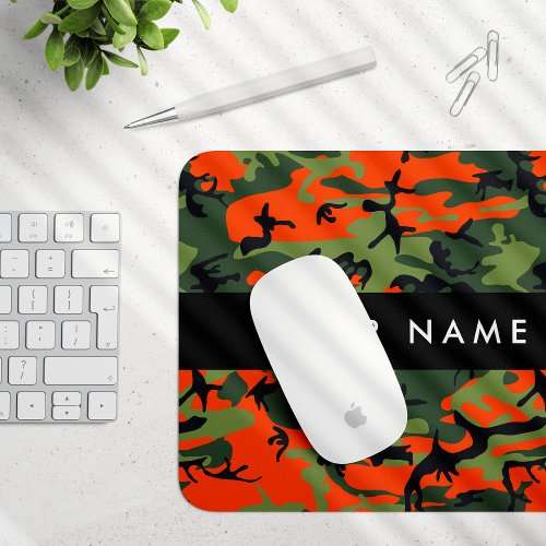 Orange Camouflage Pattern Your name Personalize Mouse Pad