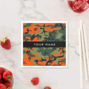 Orange Camouflage Pattern, Your name, Personalize Napkins