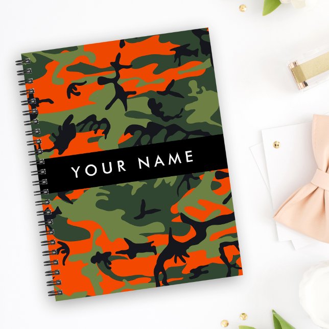 Orange Camouflage Pattern, Your name, Personalize Notebook (Creator Uploaded)