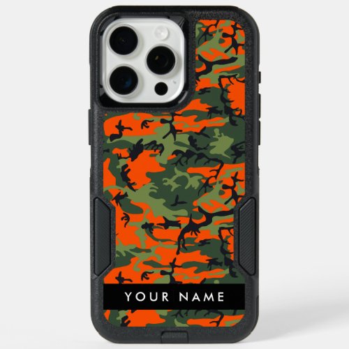 Orange Camouflage Pattern Your name Personalize iPhone 15 Pro Max Case