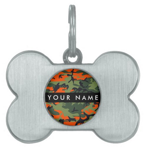 Orange Camouflage Pattern Your name Personalize Pet ID Tag