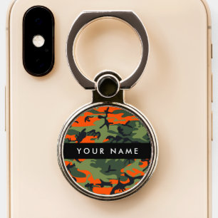Orange Camouflage Pattern, Your name, Personalize Phone Ring Stand
