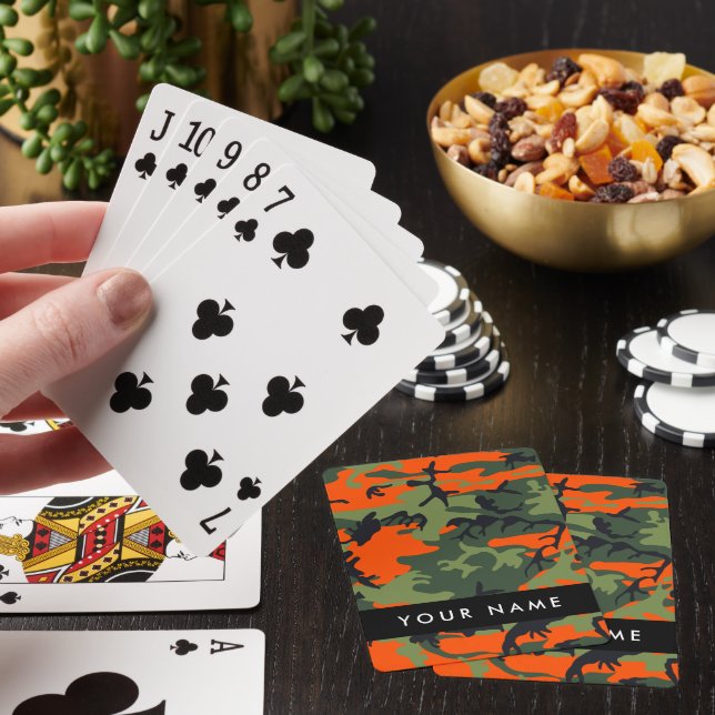 Orange Camouflage Pattern, Your name, Personalize Poker Cards (In Situ)
