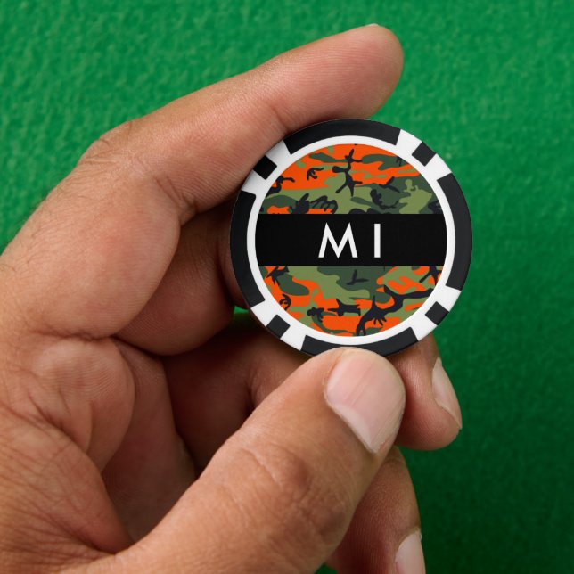 Orange Camouflage Pattern, Your name, Personalize Poker Chips (Hand)