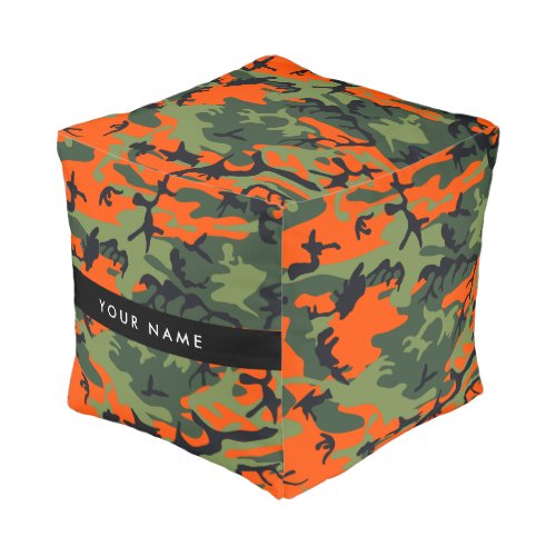 Orange Camouflage Pattern Your name Personalize Pouf