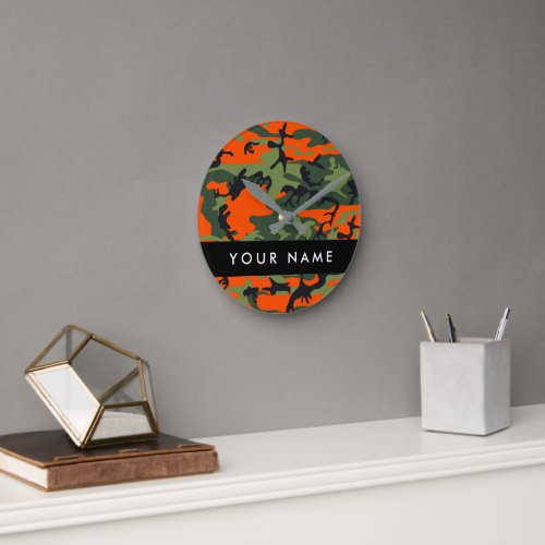 Orange Camouflage Pattern Your name Personalize Round Clock