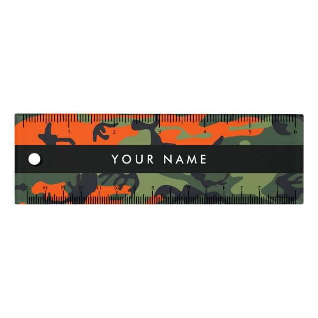 Orange Camouflage Pattern, Your name, Personalize Ruler (Front)