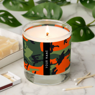 Orange Camouflage Pattern, Your name, Personalize Scented Candle
