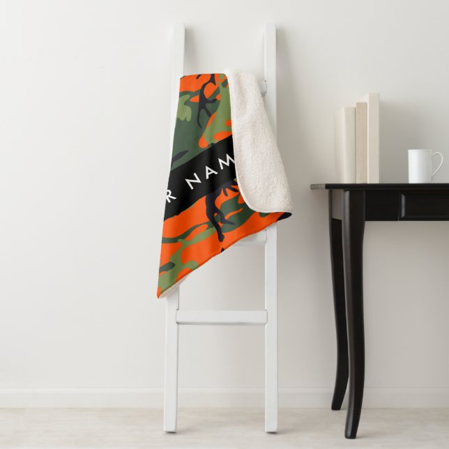 Orange Camouflage Pattern, Your name, Personalize Sherpa Blanket (In Situ)