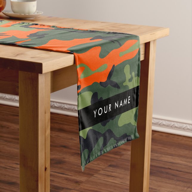 Orange Camouflage Pattern, Your name, Personalize Short Table Runner (In Situ)