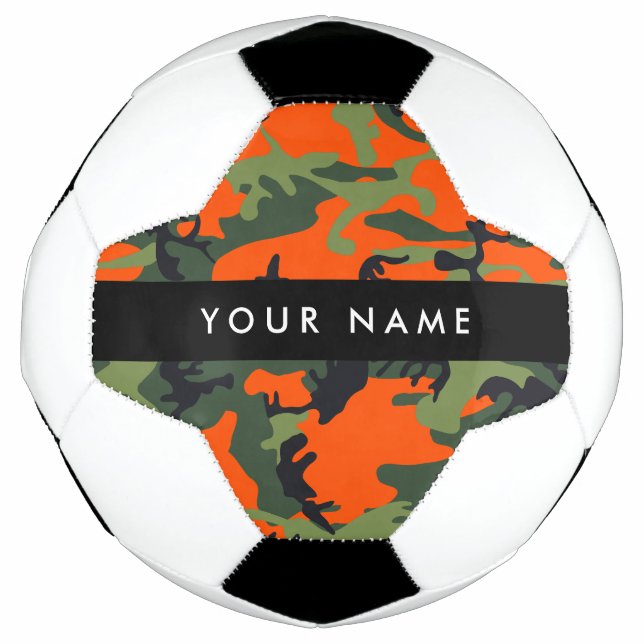 Orange Camouflage Pattern, Your name, Personalize Soccer Ball (Front)