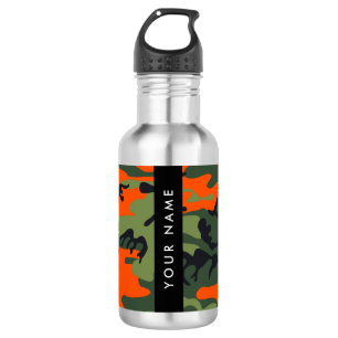 Orange Camouflage Pattern, Your name, Personalize Stainless Steel Water Bottle