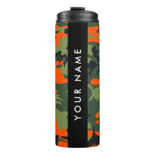 Orange Camouflage Pattern, Your name, Personalize Thermal Tumbler