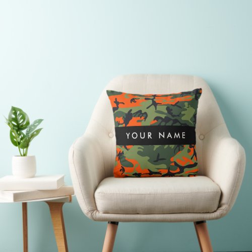 Orange Camouflage Pattern Your name Personalize Throw Pillow