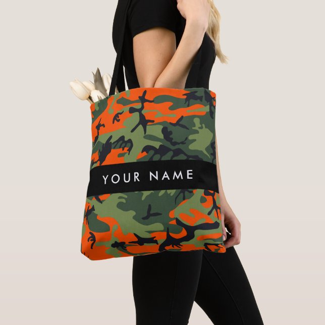 Orange Camouflage Pattern, Your name, Personalize Tote Bag (Close Up)