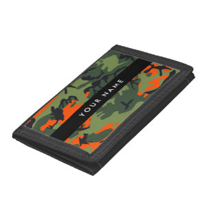 Orange Camouflage Pattern, Your name, Personalize Tri-fold Wallet