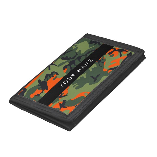 Orange Camouflage Pattern, Your name, Personalize Tri-fold Wallet (Bottom)