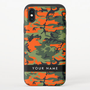 Orange Camouflage Pattern, Your name, Personalize iPhone XS Slider Case