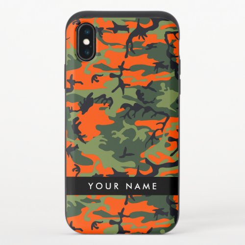 Orange Camouflage Pattern Your name Personalize iPhone XS Slider Case